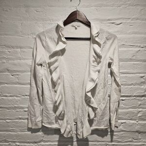 Gap Cashmere Cotton White Open Boho Cottagecore Ruffle Cardigan Sweater, Size S